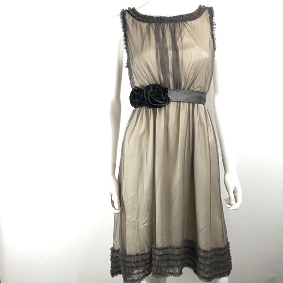 Moulinette Soeurs Midi Dress Tulle Overlay Ruffle - Picture 2 of 8